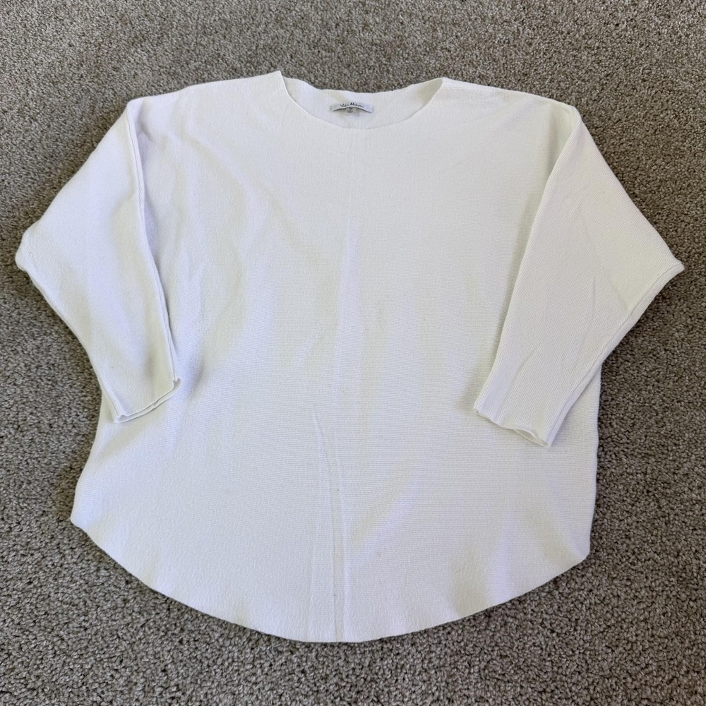 Vita Milano Shirt Womens Medium White Dolman 3/4 Sleeve Boat Neck Knit Top